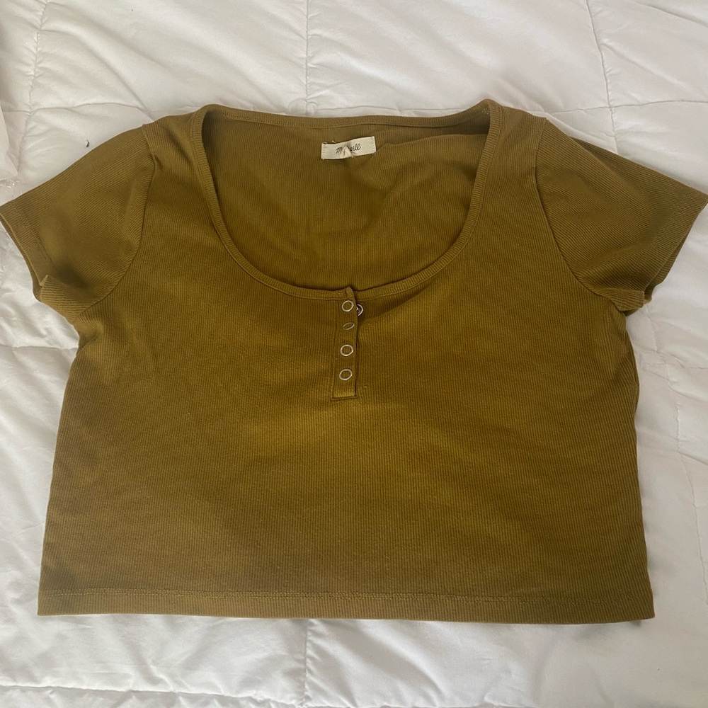 Madewell Green Cropped Ribbed Henley Top